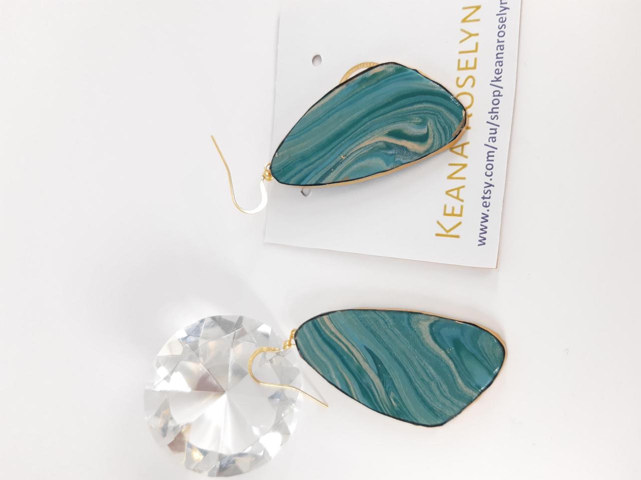 Turquoise Polymer Clay Earrings, Turquoise Dangle Earrings, Woman Jewellery, Diy Gift, Present, Woman Earrings, Blue Statement Earrings